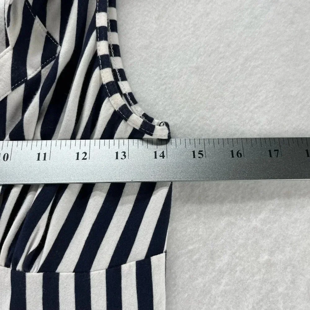 Blanc Nature Blouse Womens Sz 40 Striped Button Front Sleeveless Blue White - Picture 8 of 9